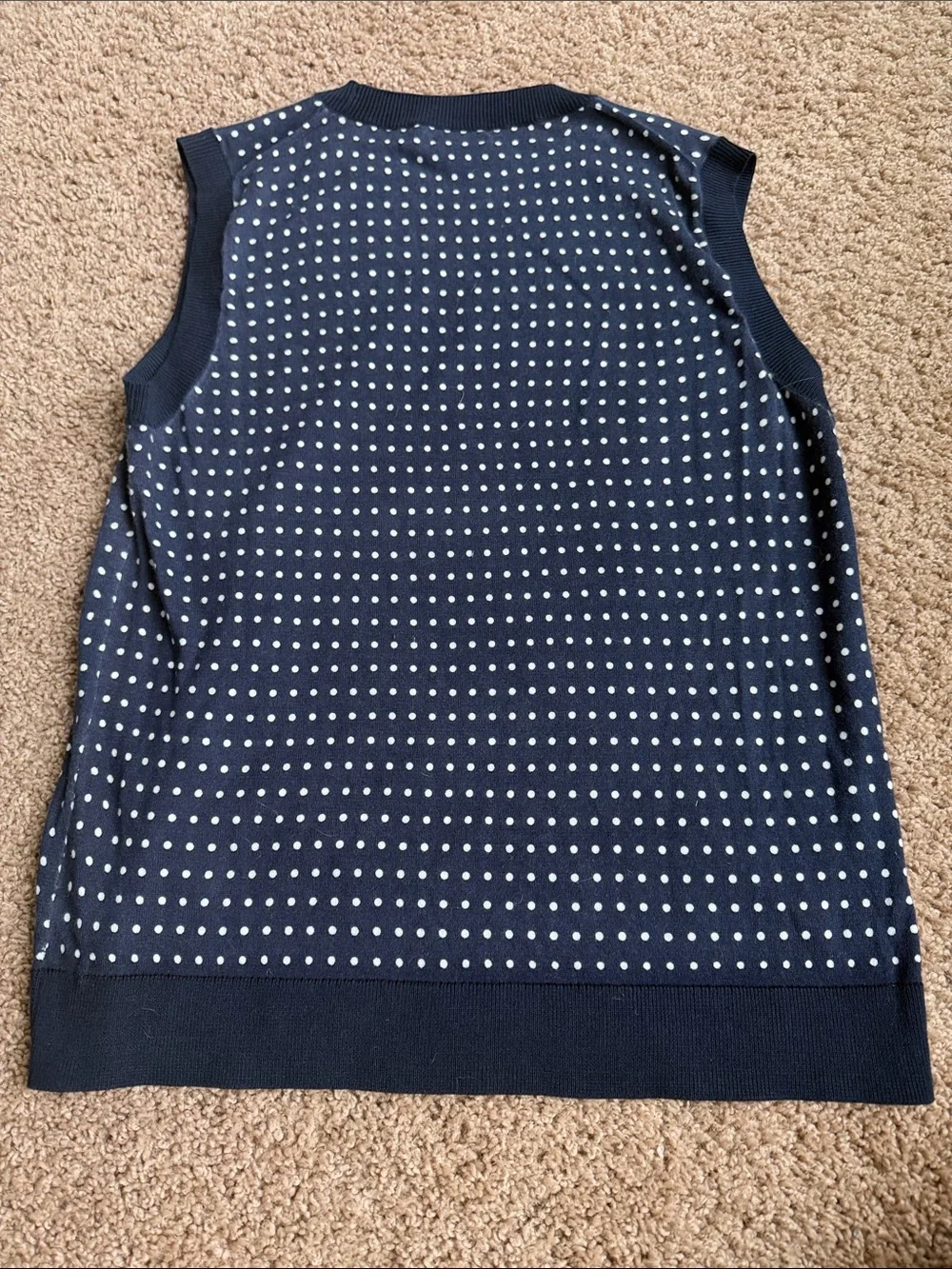 J. Crew Navy and White Polka Dot Sleeveless Knit Top Size M